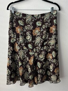 Worthington Brown Floral Paisley A-Line Skirt